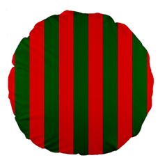 Wide Red And Green Christmas Cabana Stripes Large 18  Premium Flano Round Cushions by PodArtist