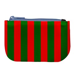 Wide Red And Green Christmas Cabana Stripes Large Coin Purse by PodArtist