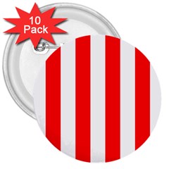 Wide Red And White Christmas Cabana Stripes 3  Buttons (10 Pack)  by PodArtist