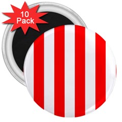 Wide Red and White Christmas Cabana Stripes 3  Magnets (10 pack) 