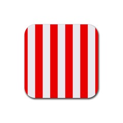 Wide Red And White Christmas Cabana Stripes Rubber Coaster (square)  by PodArtist