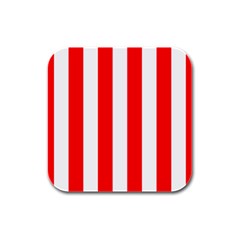 Wide Red And White Christmas Cabana Stripes Rubber Square Coaster (4 Pack)  by PodArtist