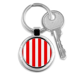 Wide Red And White Christmas Cabana Stripes Key Chains (round)  by PodArtist