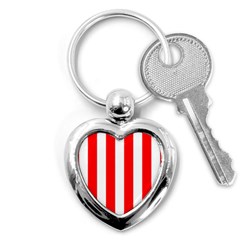 Wide Red And White Christmas Cabana Stripes Key Chains (heart)  by PodArtist