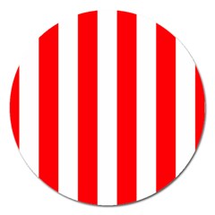 Wide Red and White Christmas Cabana Stripes Magnet 5  (Round)