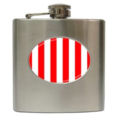 Wide Red And White Christmas Cabana Stripes Hip Flask (6 Oz) by PodArtist