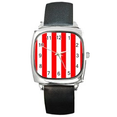 Wide Red and White Christmas Cabana Stripes Square Metal Watch