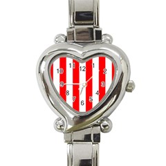 Wide Red And White Christmas Cabana Stripes Heart Italian Charm Watch by PodArtist