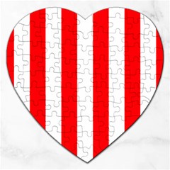 Wide Red and White Christmas Cabana Stripes Jigsaw Puzzle (Heart)