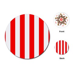 Wide Red and White Christmas Cabana Stripes Playing Cards (Round) 