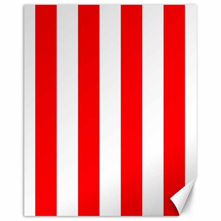 Wide Red and White Christmas Cabana Stripes Canvas 16  x 20  