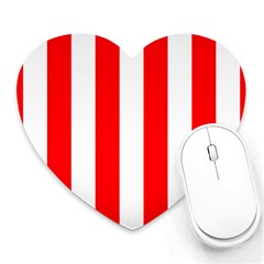 Wide Red and White Christmas Cabana Stripes Heart Mousepads