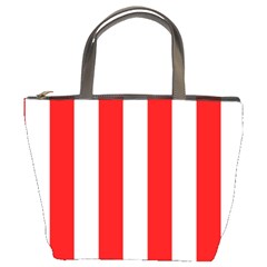 Wide Red And White Christmas Cabana Stripes Bucket Bags by PodArtist