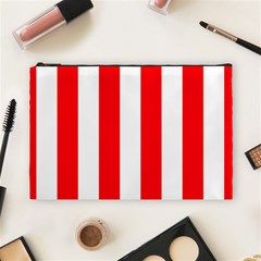 Wide Red and White Christmas Cabana Stripes Cosmetic Bag (Large) 