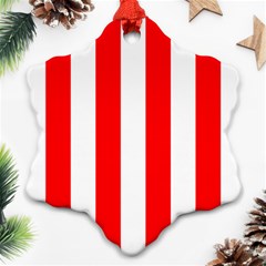 Wide Red and White Christmas Cabana Stripes Snowflake Ornament (Two Sides)