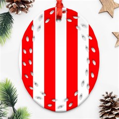 Wide Red and White Christmas Cabana Stripes Ornament (Oval Filigree)