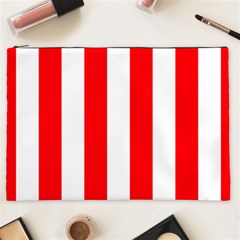 Wide Red And White Christmas Cabana Stripes Cosmetic Bag (xxl)  by PodArtist