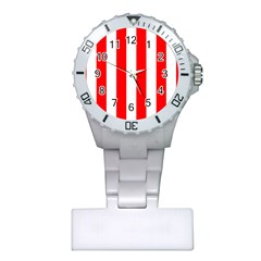 Wide Red and White Christmas Cabana Stripes Plastic Nurses Watch