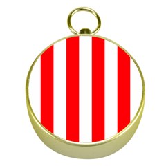 Wide Red And White Christmas Cabana Stripes Gold Compasses by PodArtist