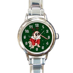 Pug Xmas Round Italian Charm Watch