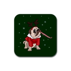 Pug Xmas Rubber Square Coaster (4 pack) 