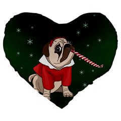 Pug Xmas Large 19  Premium Heart Shape Cushions