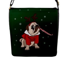 Pug Xmas Flap Messenger Bag (l)  by Valentinaart