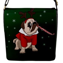 Pug Xmas Flap Messenger Bag (s) by Valentinaart