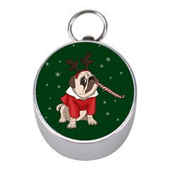 Pug Xmas Mini Silver Compasses by Valentinaart