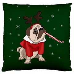 Pug Xmas Large Flano Cushion Case (one Side) by Valentinaart