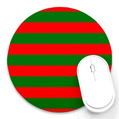 Red And Green Christmas Cabana Stripes Round Mousepads by PodArtist