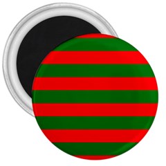 Red And Green Christmas Cabana Stripes 3  Magnets by PodArtist