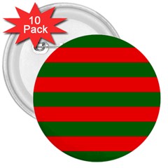 Red And Green Christmas Cabana Stripes 3  Buttons (10 Pack)  by PodArtist