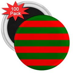 Red And Green Christmas Cabana Stripes 3  Magnets (100 Pack) by PodArtist