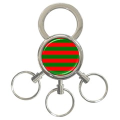 Red And Green Christmas Cabana Stripes 3-ring Key Chains by PodArtist