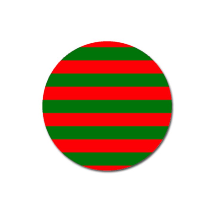 Red and Green Christmas Cabana Stripes Magnet 3  (Round)