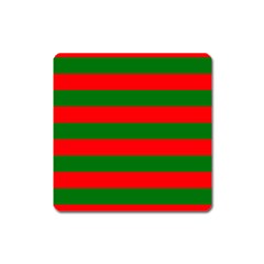 Red And Green Christmas Cabana Stripes Square Magnet by PodArtist