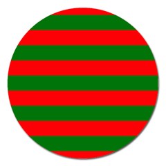 Red And Green Christmas Cabana Stripes Magnet 5  (round) by PodArtist