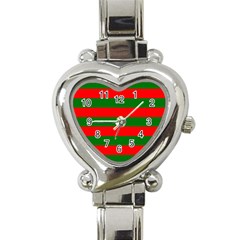 Red And Green Christmas Cabana Stripes Heart Italian Charm Watch by PodArtist