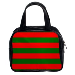 Red And Green Christmas Cabana Stripes Classic Handbags (2 Sides) by PodArtist