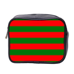 Red And Green Christmas Cabana Stripes Mini Toiletries Bag 2-side by PodArtist