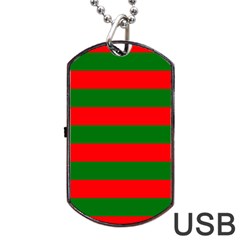 Red And Green Christmas Cabana Stripes Dog Tag Usb Flash (one Side) by PodArtist