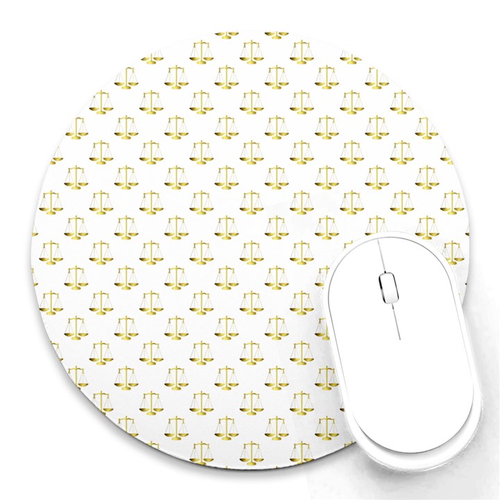 Gold Scales Of Justice on White Repeat Pattern All Over Print Round Mousepads