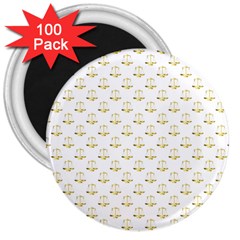 Gold Scales Of Justice On White Repeat Pattern All Over Print 3  Magnets (100 Pack) by PodArtist