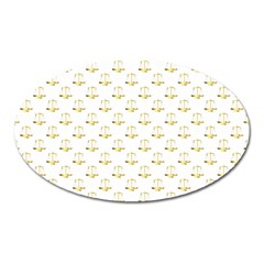 Gold Scales Of Justice On White Repeat Pattern All Over Print Oval Magnet by PodArtist