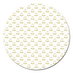 Gold Scales Of Justice On White Repeat Pattern All Over Print Magnet 5  (round) by PodArtist