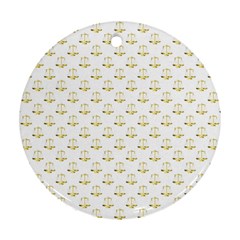 Gold Scales Of Justice On White Repeat Pattern All Over Print Round Ornament (two Sides) by PodArtist