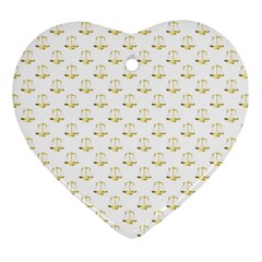 Gold Scales Of Justice On White Repeat Pattern All Over Print Heart Ornament (two Sides) by PodArtist