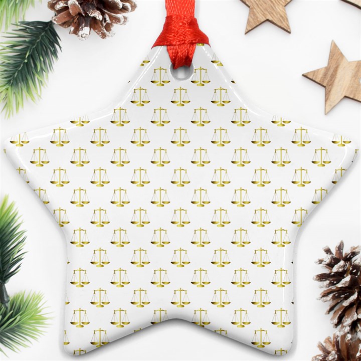 Gold Scales Of Justice on White Repeat Pattern All Over Print Star Ornament (Two Sides)