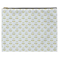 Gold Scales Of Justice On White Repeat Pattern All Over Print Cosmetic Bag (xxxl)  by PodArtist